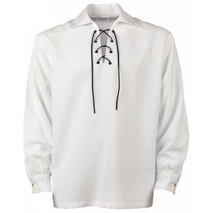Scottish Jacobite Ghillie Kilt Shirt Leather Cord,Jacobean Ghillie White Shirt 